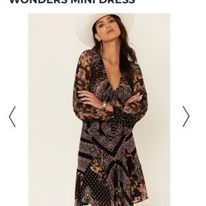Free People Black and Brown Patterned Mini Dress